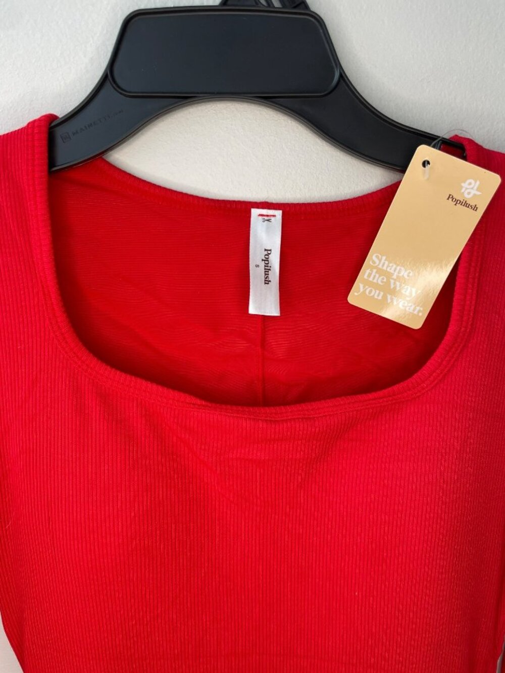 Popilush Built-In Bra Shapewear Red Ribbed Midi Dress Built-in-Shorts Size M NWT - Picture 3 of 9